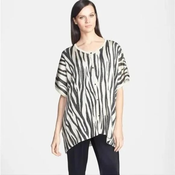 St. John Tiger Stripe Shimmer Knit Trapeze Cardigan Multi Womens Size Large 2014 - Picture 1 of 11